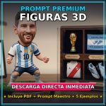 Figura 3D coleccionable de Lionel Messi generada con Inteligencia Artificial, estilo toy art con exhibidor de accesorios premium.