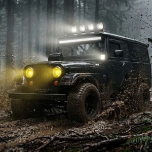 Servicio de animación 3D y 4D de vehículos por Pipa Social Media - Render de Jeep Restomod negro