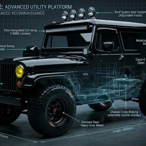 Servicio de animación 3D y 4D de vehículos por Pipa Social Media - Render de Jeep Restomod negro