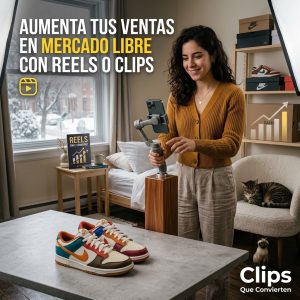 Mujer profesional utilizando un estabilizador gimbal para grabar un video fluido de unas zapatillas para vender online. Creación de Clips que convierten.