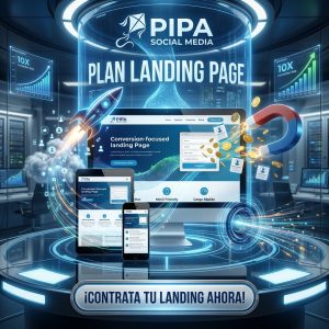Mockup de diseño web para el Plan Landing Page de Pipa Social Media, mostrando una página de aterrizaje optimizada para computadora y celular con alta conversión y carga rápida.