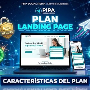 Mockup de diseño web para el Plan Landing Page de Pipa Social Media, mostrando una página de aterrizaje optimizada para computadora y celular con alta conversión y carga rápida.