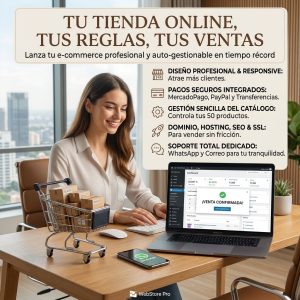 Diseño web profesional para tienda online con carrito de compras autogestionable en WordPress y WooCommerce. Servicio de Pipa Social Media.