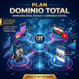 Plan Dominio Total para gestión integral y omnicanal de redes sociales en Instagram, TikTok, Facebook y YouTube por Pipa Social Media.