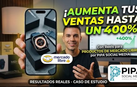 Hombre profesional presentando un reel de producto en un smartphone, promocionando el servicio de creación de videos para Mercado Libre de la agencia Pipa Social Media para aumentar ventas hasta un 400%.