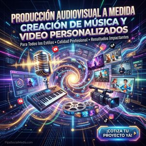 Ejemplo de producción audiovisual a medida de estilo fantasía gótica con mujer y guitarra rúnica, demostrando la creación de música y video personalizados para todos los estilos de Pipa Social Media.