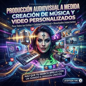 Ejemplo de producción audiovisual a medida de estilo fantasía gótica con mujer y guitarra rúnica, demostrando la creación de música y video personalizados para todos los estilos de Pipa Social Media.