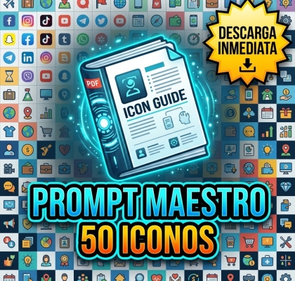 Prompt Maestro de Iconos Flat Pro: Crea Grillas Perfectas de 50 Iconos Temáticos Cambiando Una Sola Palabra