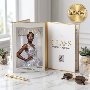 Prompt premium de inteligencia artificial para diseño editorial con efecto de cristal fragmentado.