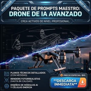 Prompt IA BI 3D Turbo: Fusión de plano técnico blueprint y render 3D hiperrealista con efecto glitch. Producto digital con descarga inmediata.