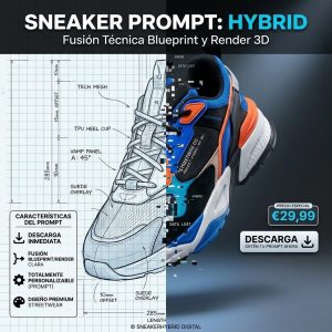 Prompt IA BI 3D Turbo: Fusión de plano técnico blueprint y render 3D hiperrealista con efecto glitch. Producto digital con descarga inmediata.