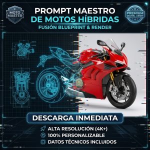 Prompt IA BI 3D Turbo: Fusión de plano técnico blueprint y render 3D hiperrealista con efecto glitch. Producto digital con descarga inmediata.