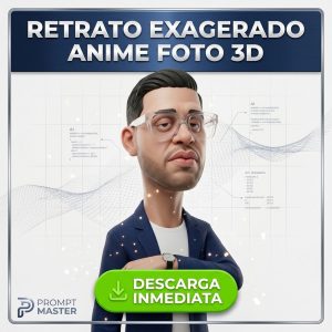 Prompt IA Retrato Exagerado Anime 3D: Caricatura digital hiperrealista de hombre con camiseta deportiva generada por inteligencia artificial. Producto digital de descarga inmediata.