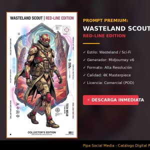 Prompt de IA Premium Phantom Hacker estilo cyberpunk. Arte digital para impresión POD por Pipa Social Media.