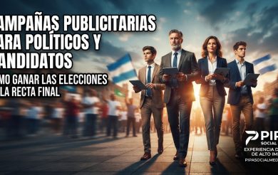 Equipo de candidatos políticos en campaña electoral analizando estrategias de marketing político y publicidad digital en Pipa Social Media