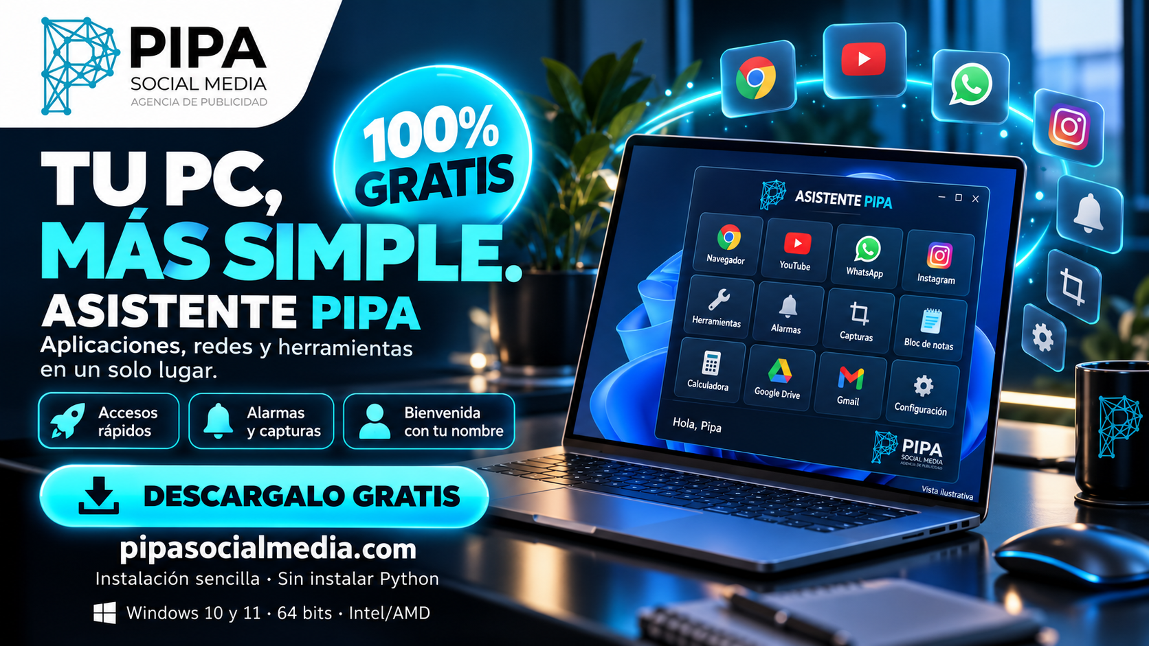 Asistente Pipa: asistente de escritorio gratis para Windows